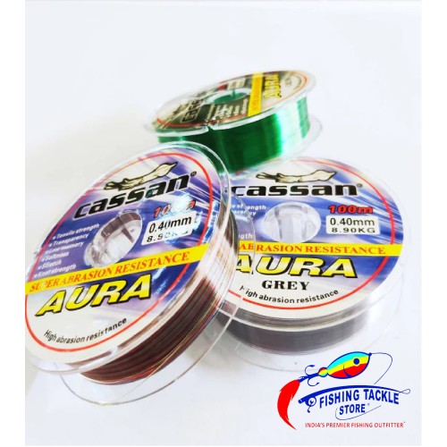 Cassan Aura Monofilament Line | 100Mt / 110Yd | Green | Grey | Multicolour | 10 Connected Spool |